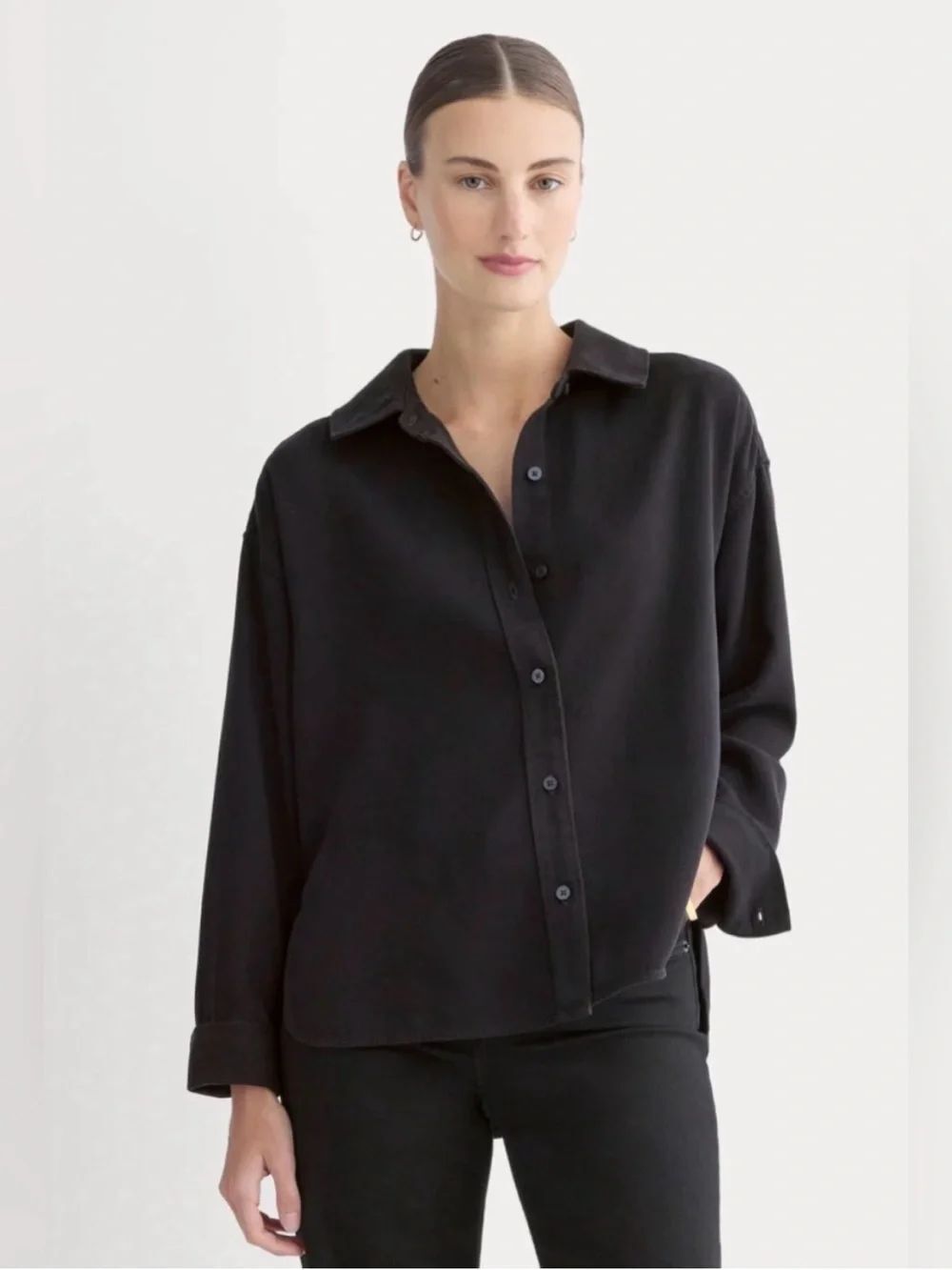 New Everlane BOXY SHIRT IN BUTTERSOFT Black Size XXS